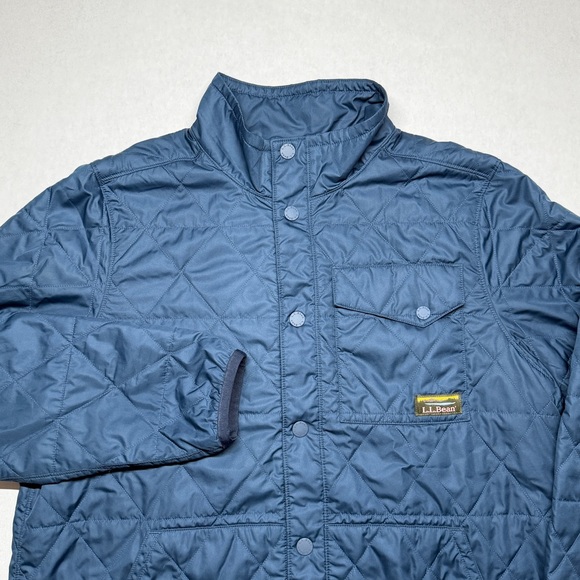 L.L. Bean Quilted Mountain Jacket Blue Men's Large Classic Snaps Buttons - Picture 2 of 10